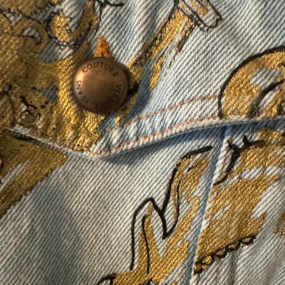 Women's Blue and Gold Denim Jacket